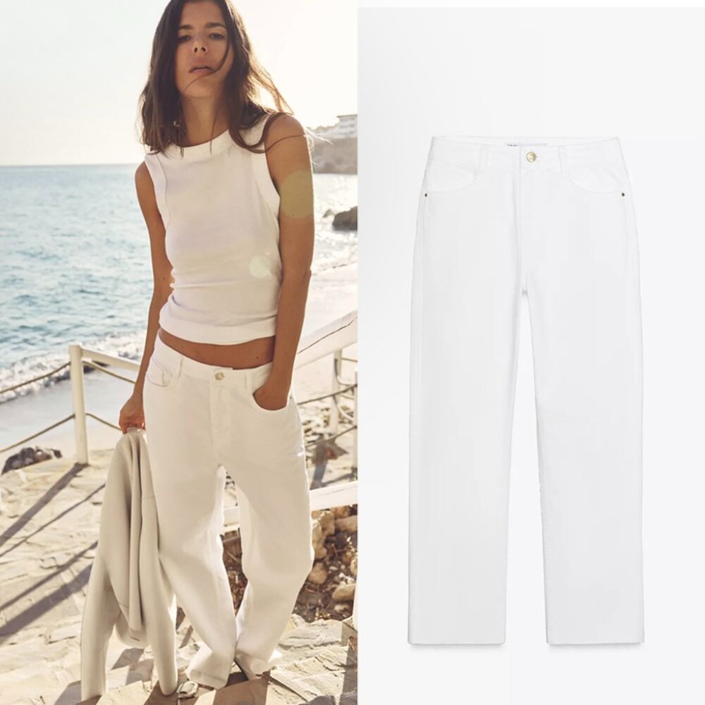 NEW ZARA high rise Z1975 straight leg jeans white 6164 size US2